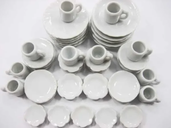 50 White Mixed Scallop Plate Round Dish Mug Cup Dollhouse Miniature Ceramic 3567 - Image 2