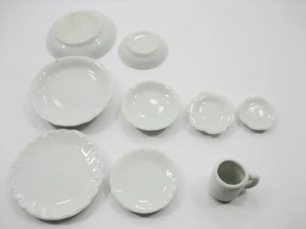 50 White Mixed Scallop Plate Round Dish Mug Cup Dollhouse Miniature Ceramic 3567 - Image 3