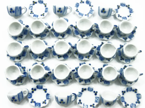 Paint Coffee Cup Saucer Scallop Plate Dollhouse Miniature Ceramic #S - Image 2