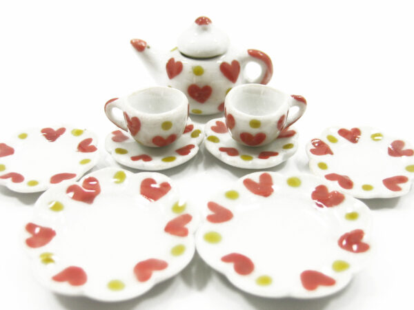 Dolls House Miniature Kitchen Ceramic 9 Mixed Plate Coffee Heart Paint CF00 8059