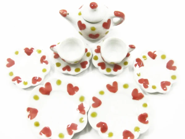 Dolls House Miniature Kitchen Ceramic 9 Mixed Plate Coffee Heart Paint CF00 8059 - Image 2