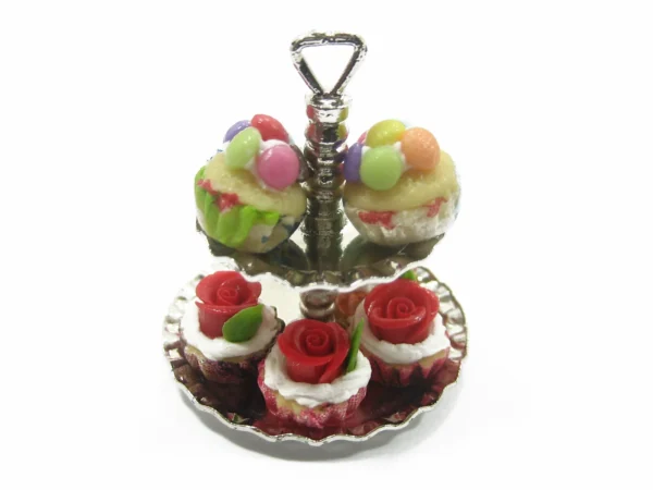 2 Tiers Cake/Bakery Silver Stand Dollhouse Miniatures Supply Food Art Deco 9401 - Image 3