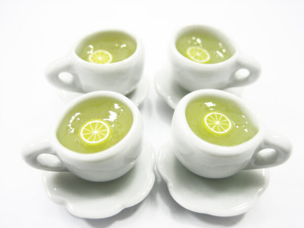 Set 4 Cups Hot Lemon Tea Dollhouse Miniatures Food Drink Beverage #M 10054