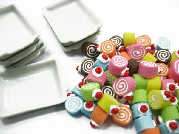 Dollhouse Miniature Food 48 Assorted Color Mixed Roll Cake 6 Ceramic Trays 13080 - Image 3