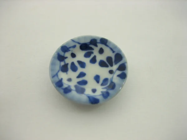 10x22mm Blue Spot Flower Hand Paint Plate Dish Dollhouse Miniature Ceramic 13210 - Image 2