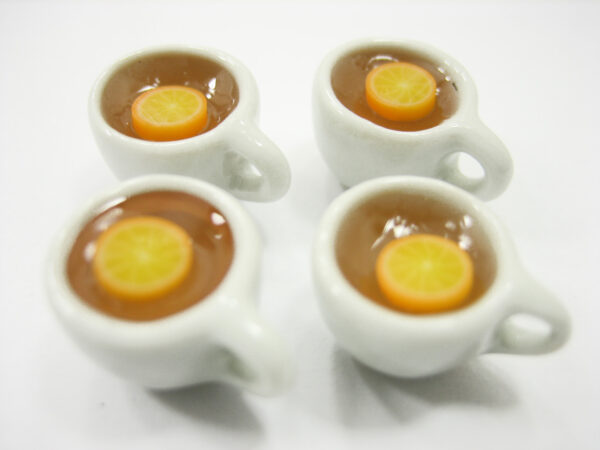 Set Cups Hot Orange Fruit Tea Dollhouse Miniatures Food Beverage #S