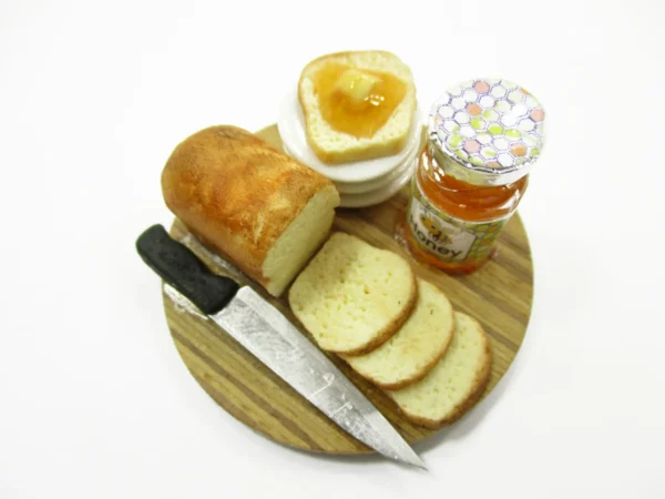 Dollhouse Miniature Food Loaf Of Bread With Honey Wooden Board Preparation 13780 - Image 2