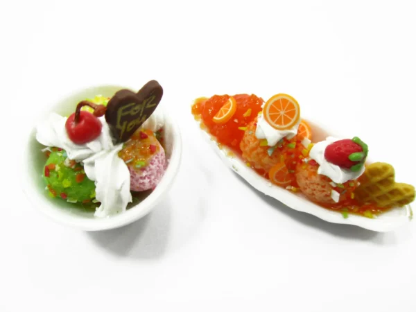 Dolls House Miniatures Food 2 Ice Cream Sundae Banana Split Ceramic Cup 13948 - Image 3