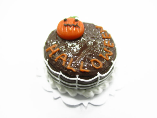Dollhouse Miniatures Halloween Cake 2 cm Jack-O-Lantern Seasonal Handmade 13973