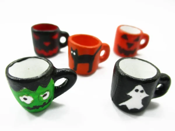 Dollhouse Miniature 5 Hand Painted Halloween Seasonal 1:12 Cup Mug Ceramic 14004 - Image 2
