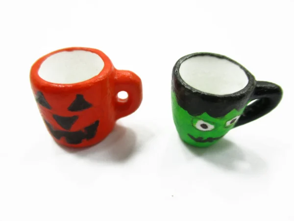 Dollhouse Miniatures 2 Hand Painted Halloween Seasonal Cup Mug Ceramic 14006 - Image 2