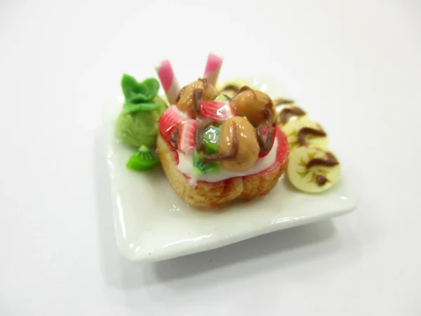 Dollhouse Miniatures Food Honey Toast Fruit Topping Dessert Ceramic Plate 14156 - Image 2