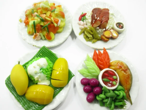 Dollhouse Miniature food 4 Ceramic Plates Thai Food Dollhouse Food Supply 15242 - Image 2