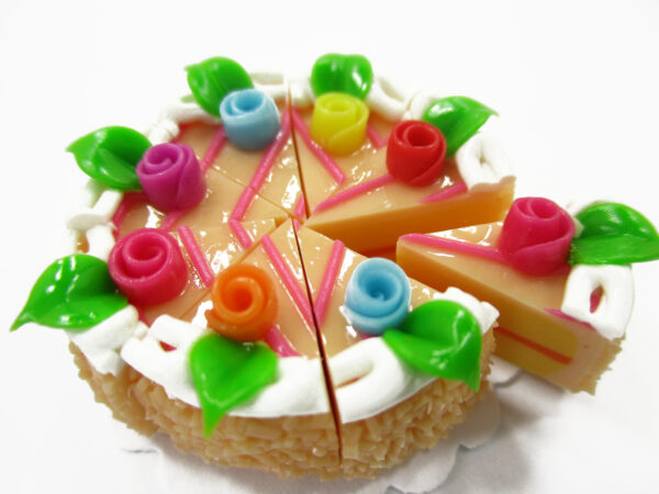 Dollhouse Miniatures Food 8 Cuts Slice Orange Cake Rose Flower Supply 15342
