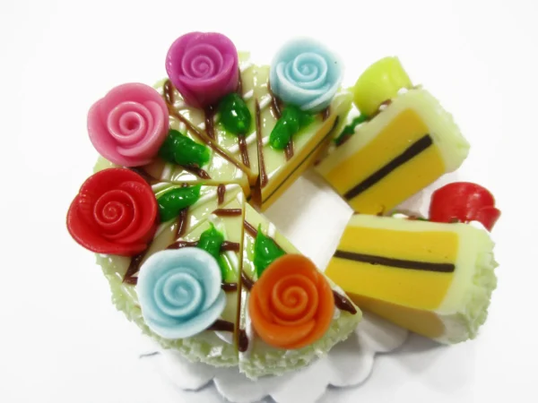 Dollhouse Miniatures Food 8 Cuts Slice Vanilla Cake Rose Flower Supply 15396 - Image 2