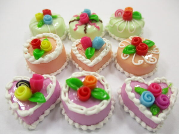Dollhouse Miniatures Cakes 9 Mix Color Flower Cake 1.5 cm Dessert Supply 15590