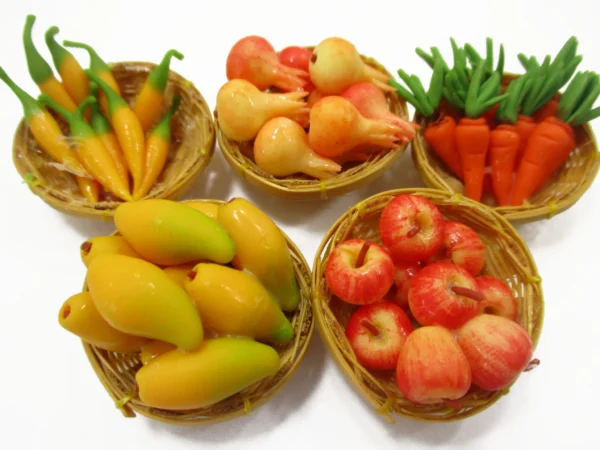 Dollhouse Miniatures Food 5 Wicker Basket Handmade Fruit Vegetable Supply 15741 - Image 2