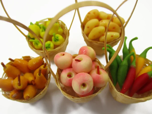 Dollhouse Miniatures Food 5 Wicker Basket Handmade Fruit Vegetable Supply 15745 - Image 2