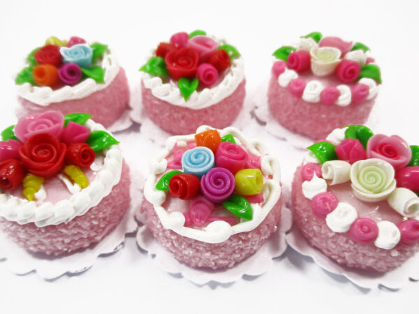 Dollhouse Miniatures Food Set 2 cm 6 Mixed Color Rose Flower Cake Bakery 15756