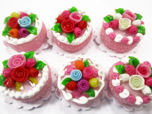 Dollhouse Miniatures Food Set 2 cm 6 Mixed Color Rose Flower Cake Bakery 15756 - Image 2