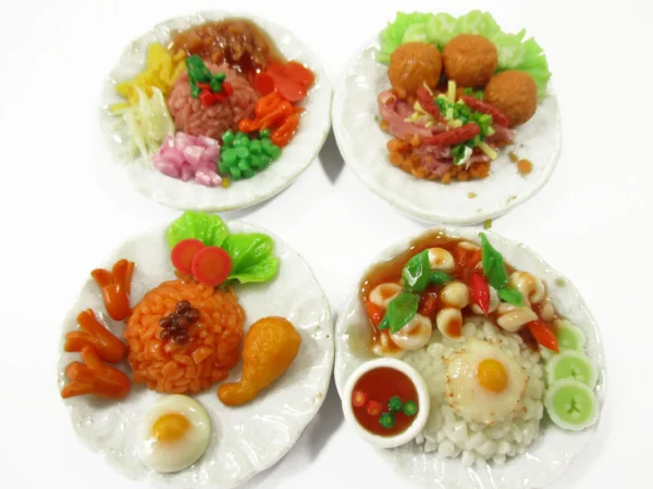Dollhouse Miniature food 4 Ceramic Plates Thai Food 3.5 cm Dollhouse Food 15883 - Image 2