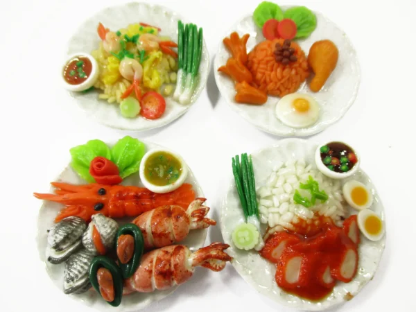 Dollhouse Miniature food 4 Ceramic Plates Thai Food 3.5 cm Dollhouse Food 15886 - Image 2