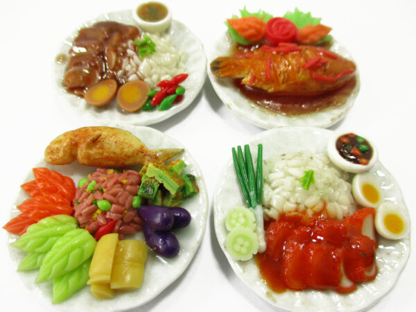 Dollhouse Miniature food 4 Ceramic Plates Thai Food 3.5 cm Dollhouse Food 15887