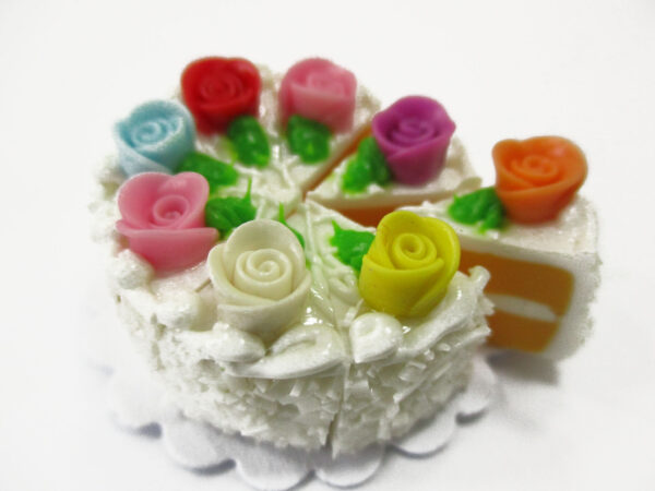 Dollhouse Miniature Food 8 Cuts Slice White Creamy 3 cm Cake Rose Flower 15971