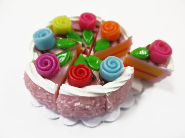 Dollhouse Miniature Food 8 Cuts Slice Strawberry 3 cm Cake Rose Flower 15980