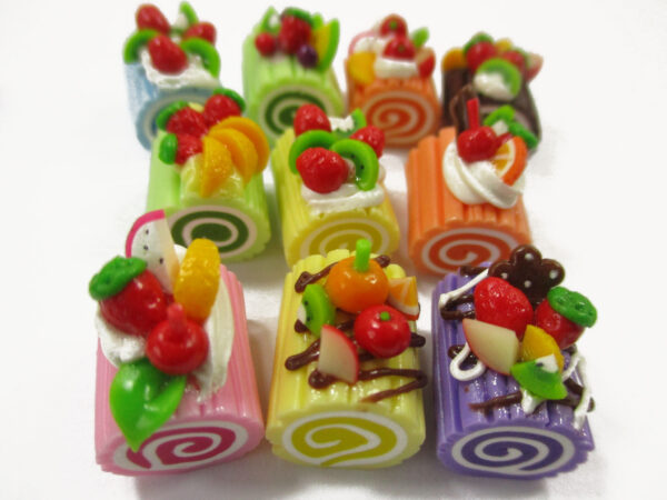 Dollhouse Miniature Food 10 Mixed Fruit Sweet Roll Cake Log Cake 1:6 16011