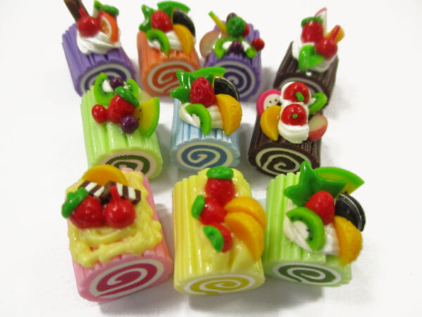 Dollhouse Miniature Food 10 Mixed Fruit Sweet Roll Cake Log Cake 16015