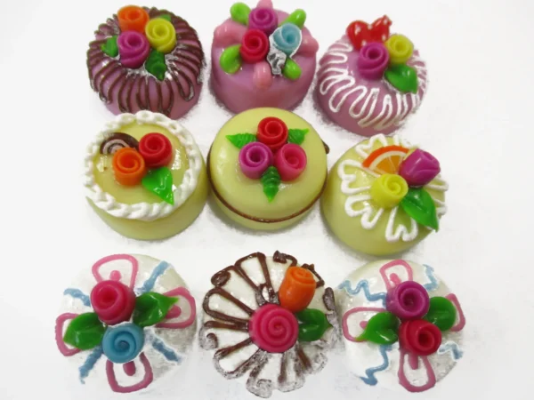Dollhouse Miniatures Food Cakes 9 Mixed Color Rose Flower Cake 1.5 cm 16029 - Image 2