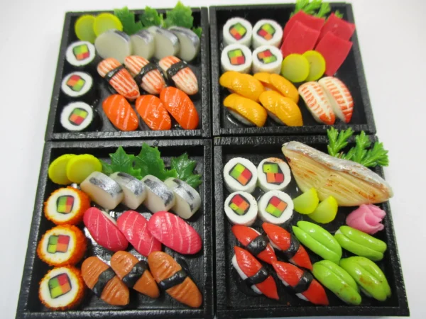 Dollhouse Miniature Food 4 Sushi Bento Japanese Lunch Wooden Box Supply 16317 - Image 2