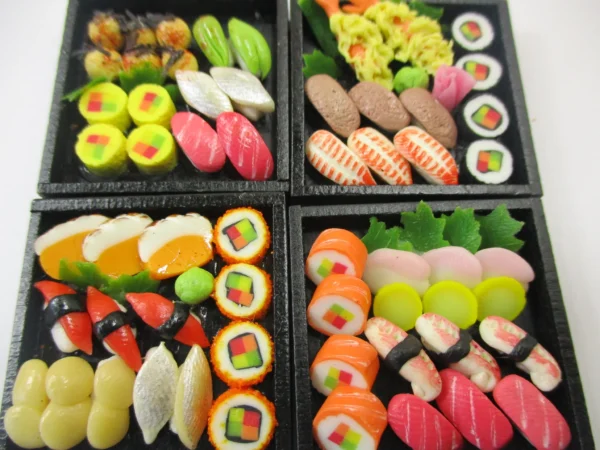 Dollhouse Miniature Food 4 Sushi Bento Japanese Lunch Wooden Tiny Set 16325 - Image 2