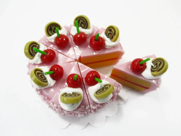 Dollhouse Miniature Food 8 Cuts Slice Strawberry 3 cm Cake Cherry Topping 16407 - Image 2