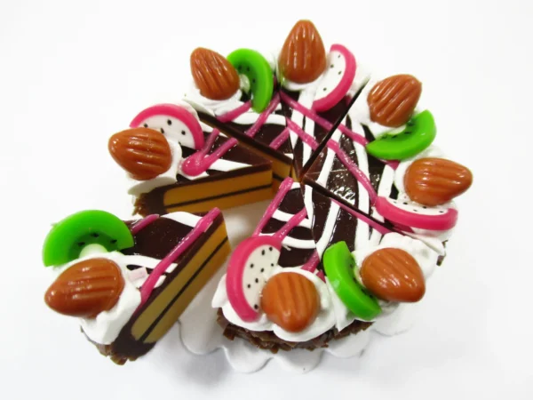 Dollhouse Miniature Food 8 Cuts Slice Chocolate 3 cm Cake Almond Topping 16408 - Image 2