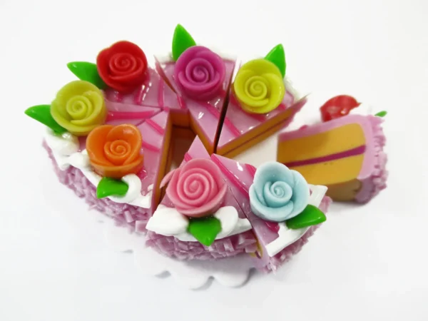 Dollhouse Miniature Food 8 Cuts Slice Lilac 3 cm Cake Rose Flower 16446 - Image 2