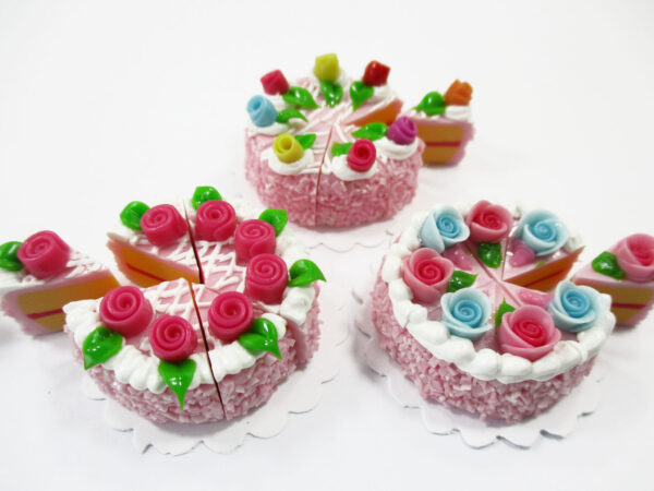Dollhouse Miniature Food 24 Slices Cake Mixed Color Rose Flower Topping 16463