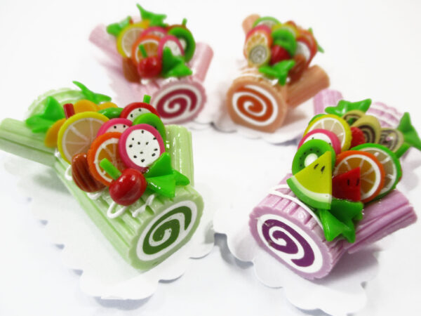 1:6 Dollhouse Miniature Food Bakery Set 4 Mixed Color Log Roll Fruit Cakes 16468