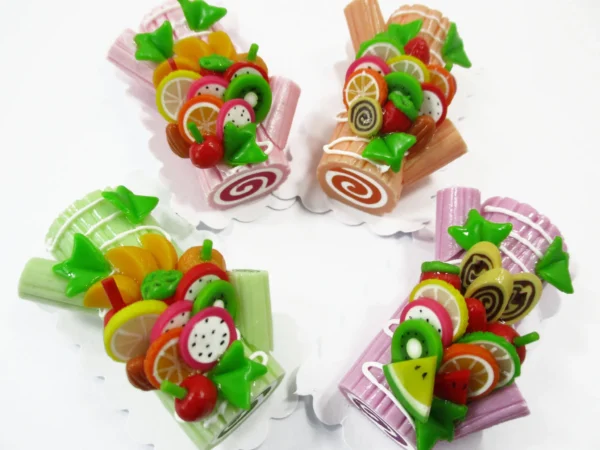 1:6 Dollhouse Miniature Food Bakery Set 4 Mixed Color Log Roll Fruit Cakes 16468 - Image 2