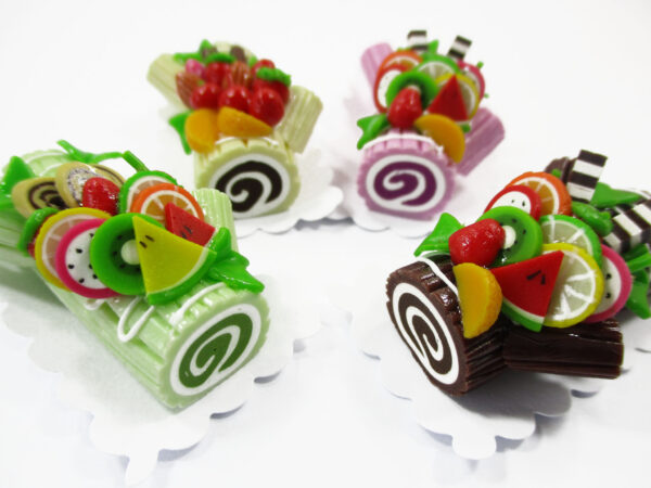 1:6 Dollhouse Miniature Food Bakery Set 4 Mixed Color Log Roll Fruit Cakes 16471
