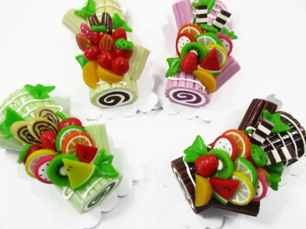 1:6 Dollhouse Miniature Food Bakery Set 4 Mixed Color Log Roll Fruit Cakes 16471 - Image 2