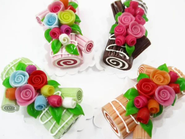 1:6 Dollhouse Miniature Food Bakery 4 Color Log Roll Cakes Flower Rose Dessert 16476 - Image 2