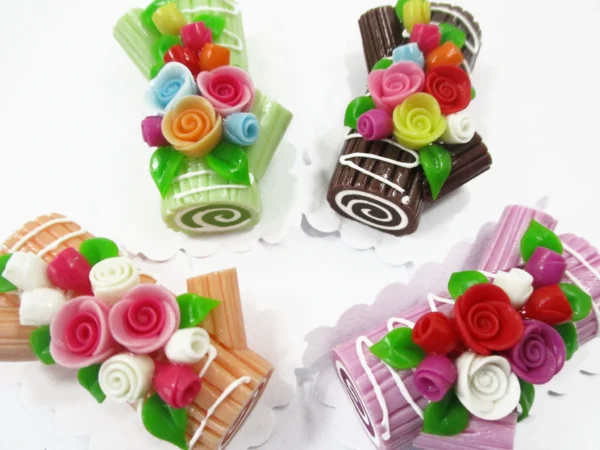 1:6 Dollhouse Miniature Food Bakery 4 Color Log Roll Cakes Flower Rose Dessert 16480 - Image 2