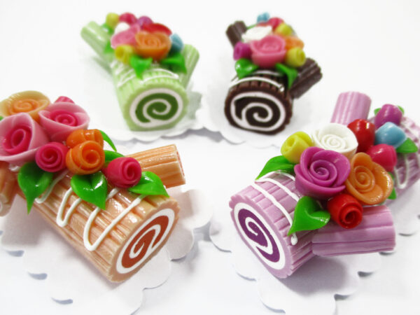 1:6 4 Mixed Color Log Roll Cakes Flower Rose Dollhouse Miniatures Food Dessert 16487