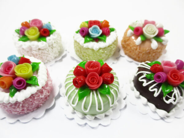 Dollhouse Miniature Food Set 2 cm 6 Mixed Color Rose Flower Cake Supply 16502
