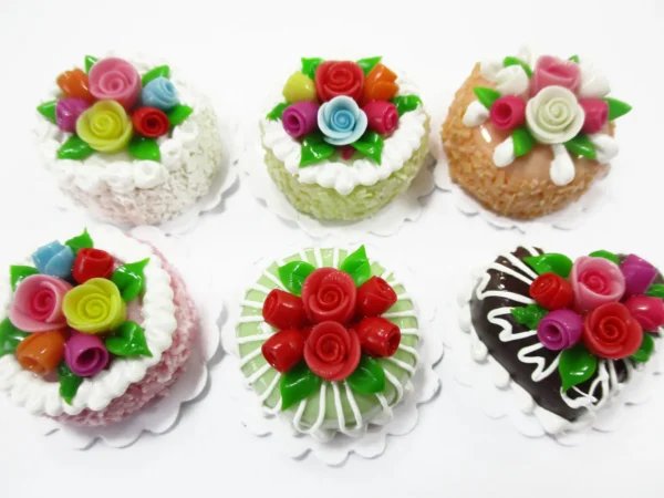 Dollhouse Miniature Food Set 2 cm 6 Mixed Color Rose Flower Cake Supply 16502 - Image 2