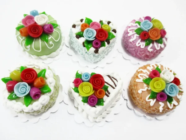 Dollhouse Miniatures Food Set 2 cm 6 Mixed Color Rose Flower Cake Bakery 16504 - Image 2