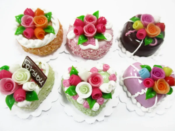 Dollhouse Miniature Food Set 2 cm 6 Mixed Color Rose Flower Cake Supply 16507 - Image 2