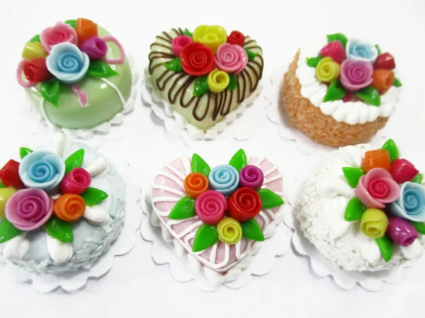 Dollhouse Miniatures Food Set 2 cm 6 Mixed Color Rose Flower Cake Supply 16513 - Image 2